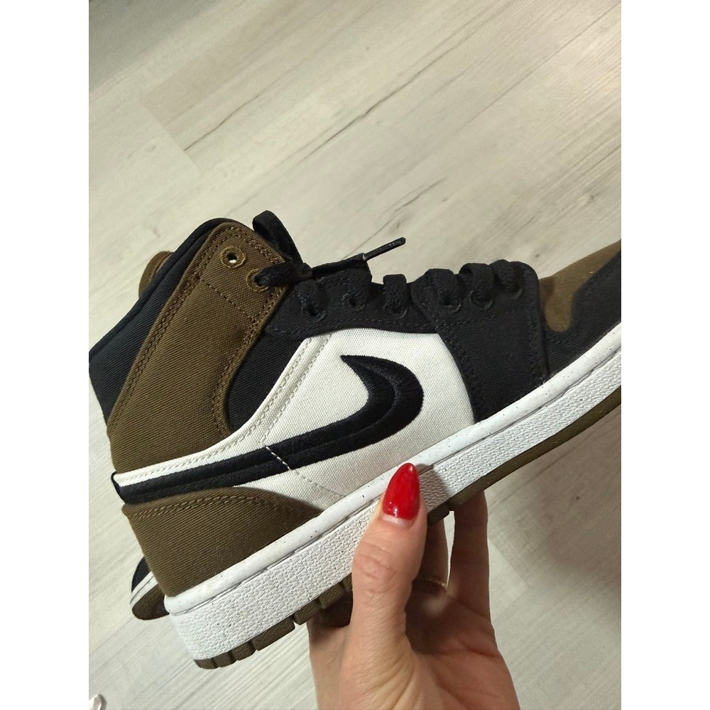 Nike Air Jordan 1 Mid SE Olive Toe Canvas Black White Womens 6.5